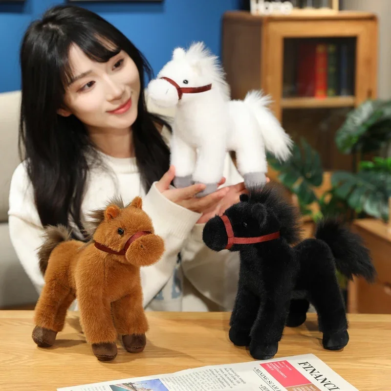 23cm New Real Life Horse Plush Toy 3 Colors Stuffed Animal Super Realistic Pony Plush Toys Classic Birthday Gift For Children