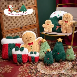 Kawaii High Quality Christmas Plush Toy Doll Pillow Christmas Tree Gingerbread Man Santa Claus Wreath Party Decoration Girl Gift